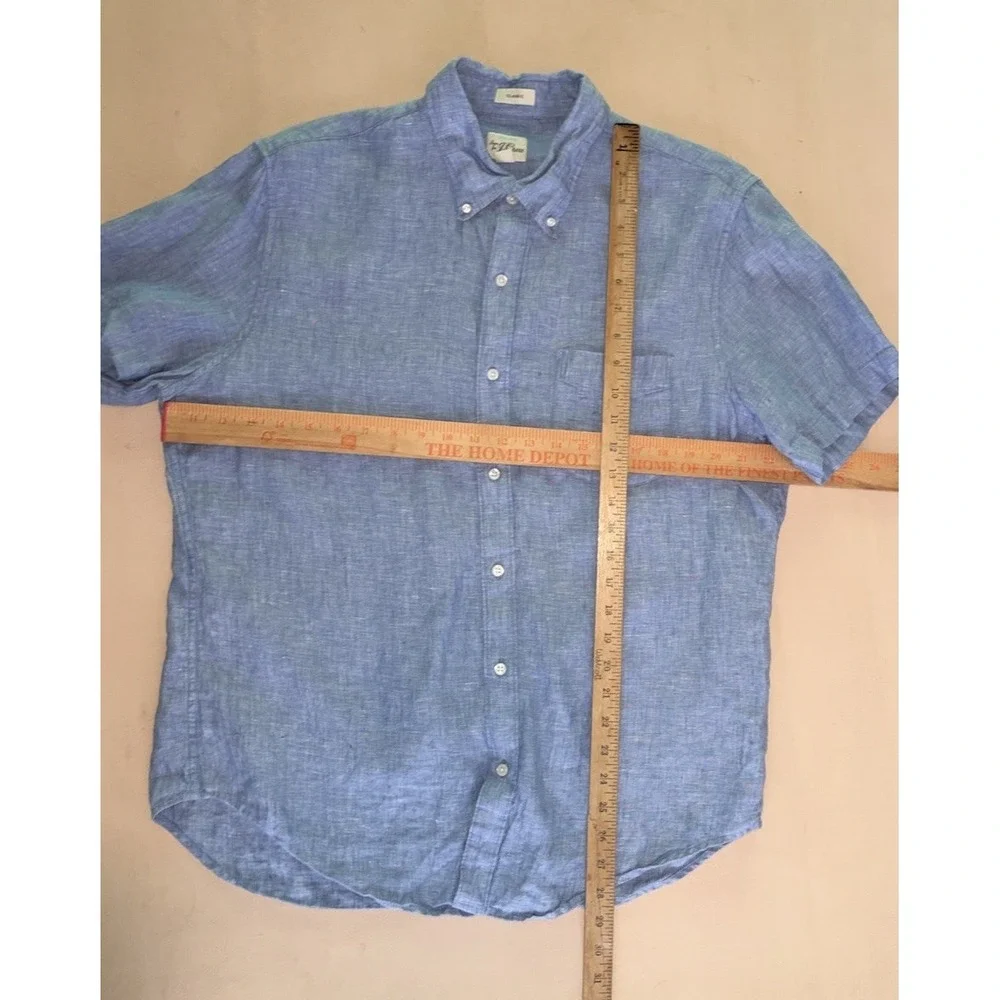 J. Crew Baird McNutt Irish Linen Solid Short Sleeve Large Classic Fit Blue